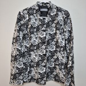 Liz Claiborne Women’s Black & White Floral Linen Blazer – Size Medium